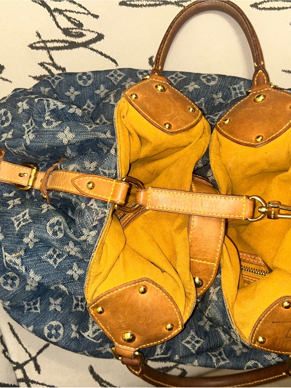 Louis Vuitton Blue Denim Monogram Hobo with Tan Leather Trim - Picture 4 of 6